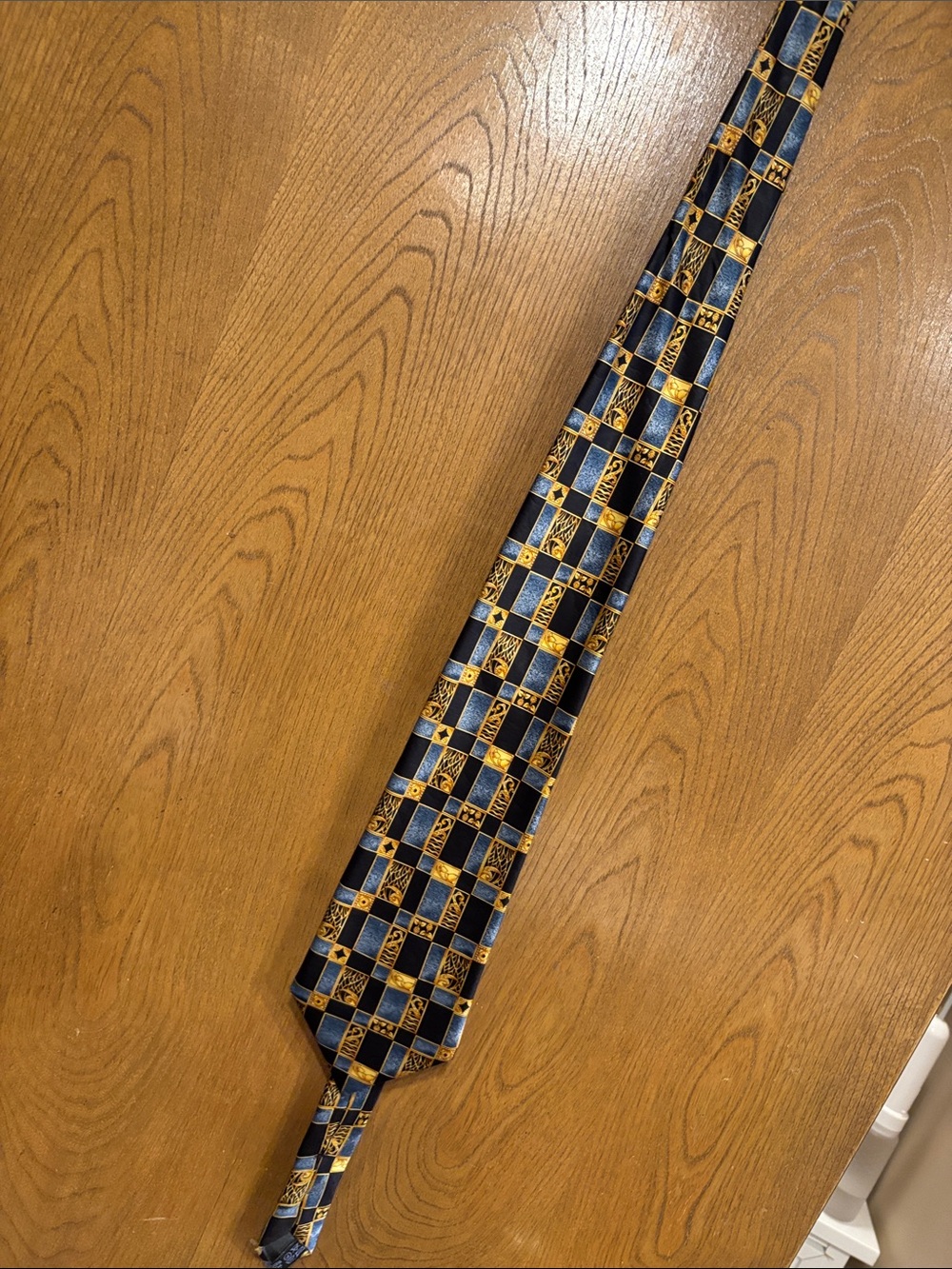 Lanvin Blue and Gold Checkerboard Silk Tie